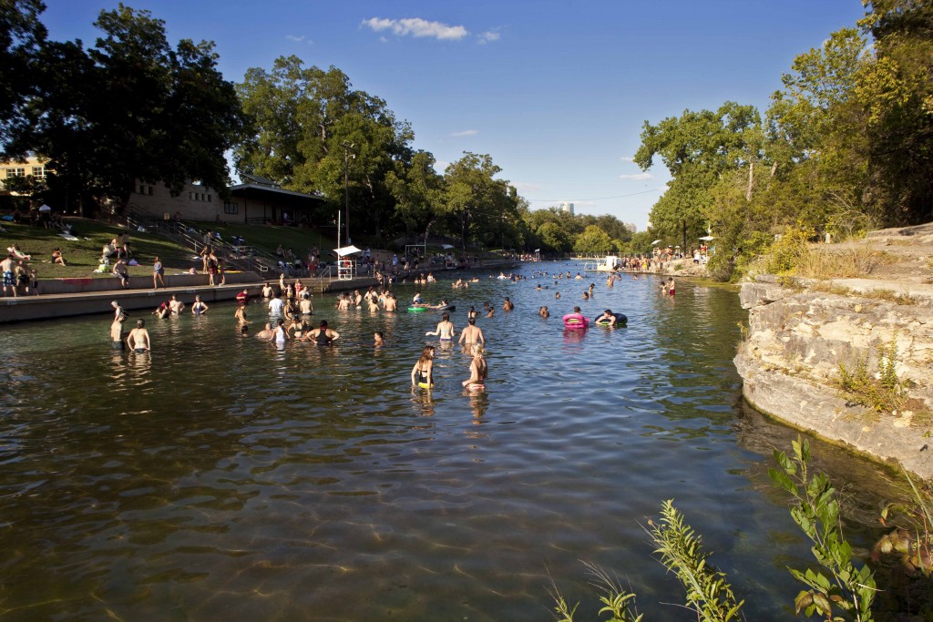 Barton Springs Pool in Zilker Park is a spring fed, over 900 feet long and the average temperature year round is 68 degrees Fahrenheit.