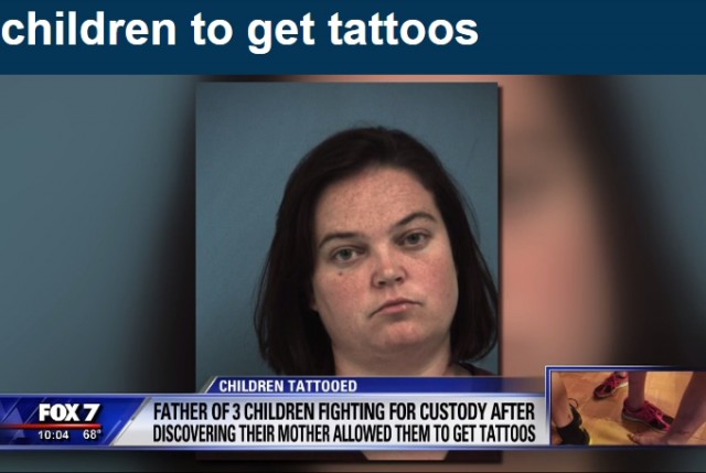 Image: Drunken Austin mom allows sex offender to tattoo her three young children